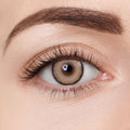 Aura Lens colored contact lenses in Aura Hazel – warm hazel lenses blending green and brown tones for a natural, captivating eye look.